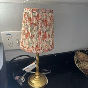 Gold Table Lamp with Floral Pink Shade - Home Accents
